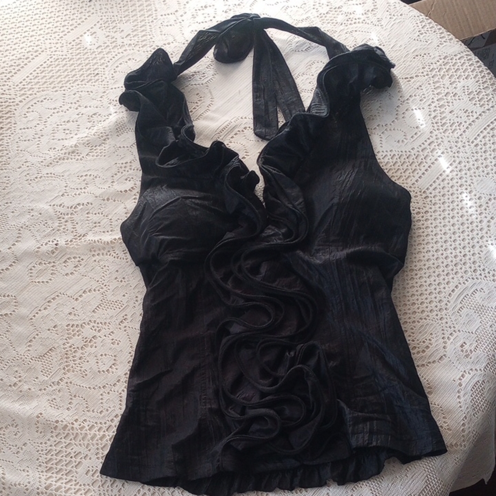 Body Central Black Ruffled Halter Top
